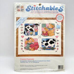 Stitchables Counted Cross Stitch Kit 72125 Country Foursome Cow Bear Bunny Pig